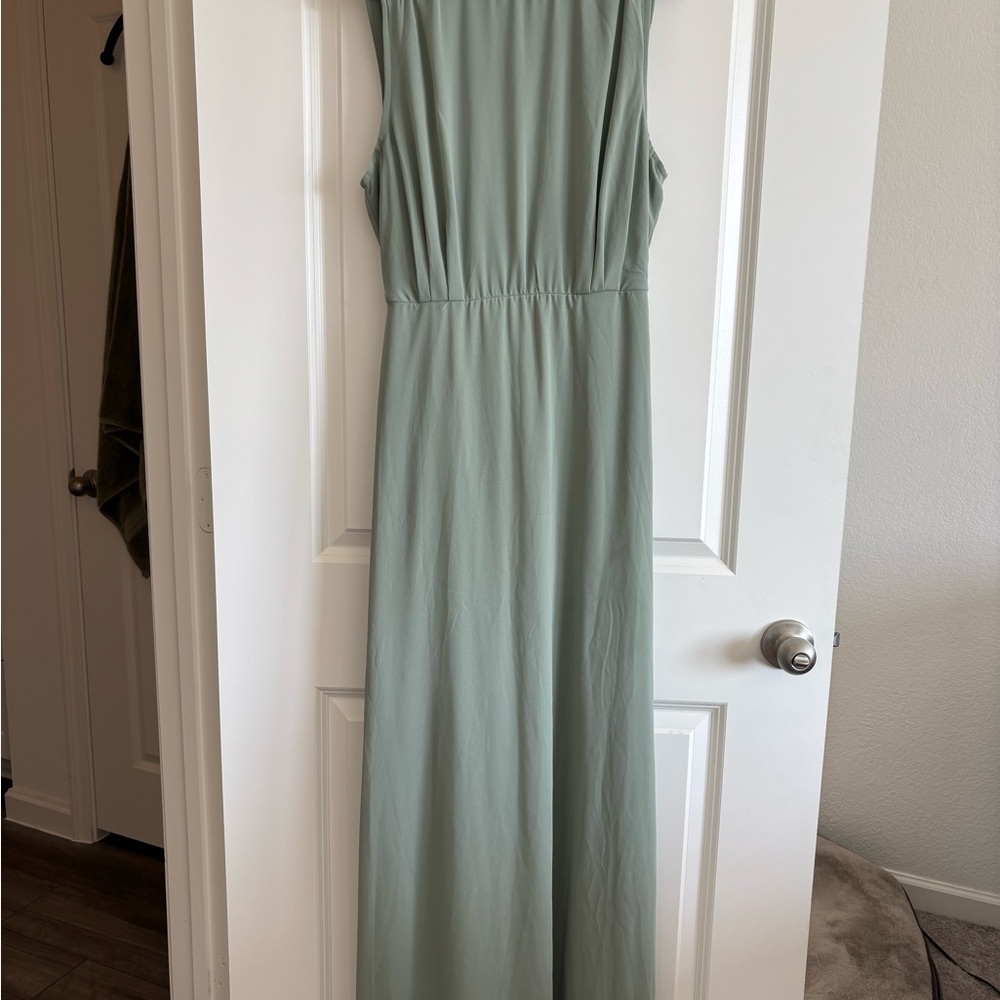 Lulu's Classic Elegance Sage Chiffon Sleeveless Mock Neck Maxi Dress - Picture 5 of 10